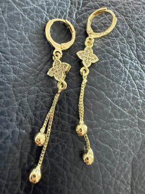 Gold Filled Clover Flower Drop Dangle Earrings Beads Chain Crystals 2 inch New